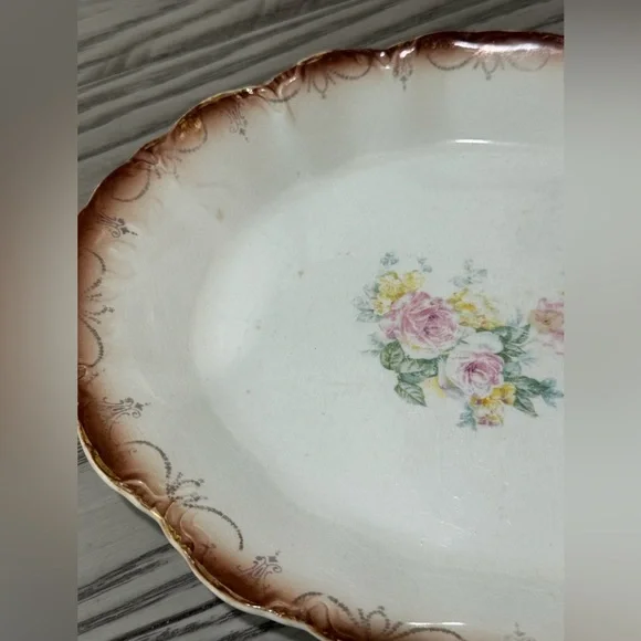 Antique Victorian Floral Oblong Porcelain Platter Stamped “Small Meat Platter 7” - Picture 3 of 7